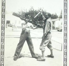 Vintage 1940s WWII Sepia Photograph American Army Soldiers Play Fighting Funny picture
