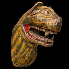 Antique 1880 - 1900 Circus Wagon Tiger Head Carved Wood Carnival 18 Inches picture