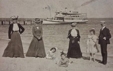 Antique c1905 Beach Family Photo Passenger Steamer Ship Children Edwardian picture