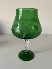 Vintage green large decorative glass vase goblet 1960s 1970s picture