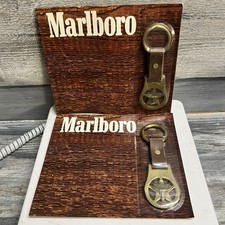 Marlboro Brand Solid Brass & Leather Key Chain Longhorn Steer Western Texas Star picture