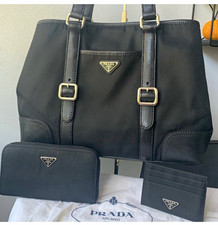 Authentic PRADA Black Logo Zip Tote Bag, Zip Wallet & Card Holder picture