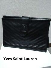 Yves Saint Laurent Clutch Bag Handbag Black Vintage Chevron YSL Leather picture
