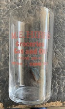 Antique Advertising Drinking Glass M. E. Hibbs Groceries Gas & Oil Elmwood OK picture
