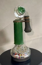 Antique 1920s Telephone Glass Candy Container Candlestick Phone Jar w/ Lid picture
