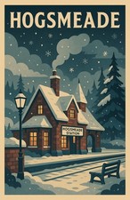 Hogsmeade Station in Winter's Embrace Travel Poster Print Wall Art Home Decor picture