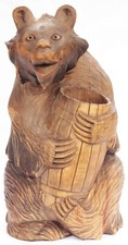 Antique Vintage Carved Wooden Black Forrest Bear Match Holder Germany Wood Anri  picture