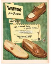 1947 WINTHROP Men's Shoes In-'n-Outers Loafers Slippers Vintage Print Ad picture