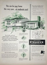 Vintage Print Ad 1956 Celotex Building Products House Plans Retro Man Cave MCM picture