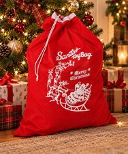 Santa's Toy Bag Large Red Christmas Gift Reindeer NOS picture