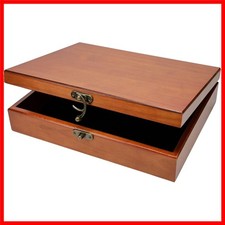 Large Vintage-Inspired Wooden Keepsake Box with Velvet Lining & Latch Closure picture