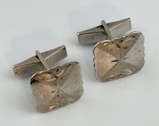 Vtg Sterling Silver Scalloped Square Cufflinks Hand Engraved Floral Design picture