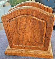 Vintage 1970's Cornwall Solid Wood Napkin Holder Rustic Oak Dining Table Decor picture