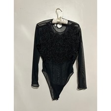 ESCADA Black Mesh Beaded Long Sleeve Bodysuit Women m picture