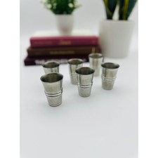 Vintage Les Etains du Manoir Paris Pewter Shot Glass Set of 6 Mini Tumblers picture