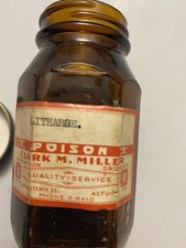 Very Rare Antique POISON Litharge Empty Medicine Bottle W Original Label. picture