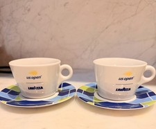 Lavazza US Open Porcelain Cup & Saucer Set 4pc for 2 Geometric Blue Green picture