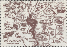 1960s KLAMATH FALLS, OREGON vintage paper placemat and map PELICAN CAFE picture