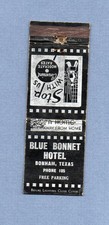 Vintage 1940's Blue Bonnet Hotel Matchbook Cover Bonham Texas picture