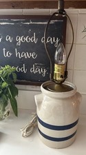 RRP  2 Quart Blue Stripe Canister/Crock Lamp Farmhouse Kitchen Primitive picture