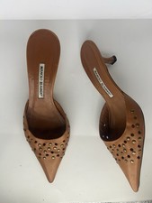 Manolo Blahnik Women’s Brown Leather Studded Pointed Toe Mule Heels EU 40 picture