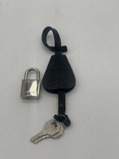 Prada Lock & Key Padlock Keylock Set Charm Silver Color & Black Ostrich Leather picture