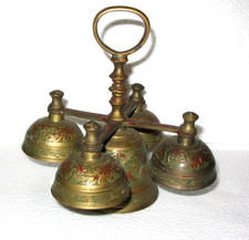 Vintage Temple Church Brass Sanctuary Alter Bells, Ornate, Made In India picture