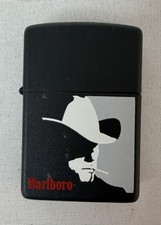 Vintage Marlboro Man Cowboy Zippo Lighter Black Matte Unfired Original Box picture