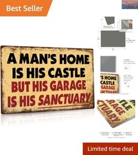 Vintage Metal Sign - A Man's Home Is His Castle but Garage Is His Sanctuary 12x8 picture