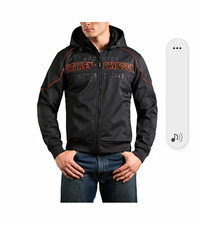 Harley-Davidson Men's Black Hooded Full Zip Jacket with Orange Logo Size 2xl picture