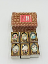LOT OF 6 VINTAGE MINESE HAND PAINTED DECORATIVE EGGS ORIGINAL BOX COMPLETE picture