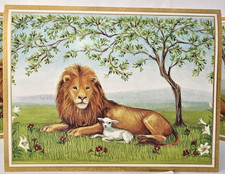 3 Vtg CASPARI Lion & Lamb Tree Gold Greeting Cards w/Envelopes Original Box NEW picture