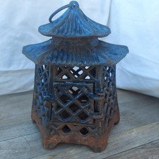 Japanese Heavy Cast Iron Double Pagoda Tsuridoro Candle Hanging Lantern picture