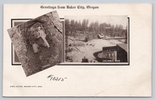 Baker City Oregon Columbia Mine Tunnel Mining Greetings Antique Postcard picture