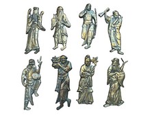 Vintage Chinese Solid Brass Eight Immortals Wall Plaques Complete 8 Piece Set picture