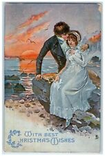 c1910's Christmas Wishes Couple Romance Sunset Tuck's Posted Antique Postcard picture