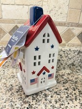 Martha Stewart  Patriotic July 4th 8.5” LED Ceramic House Americana NWT picture
