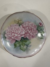 Vintage Hand-Painted Porcelain Trinket Box – Pink Peonies & Gold Trim (Signed) picture