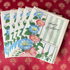 5 Vintage NOS MCM Forget-Me-Not Birthday Cards w/ Morning Glories Floral Design picture