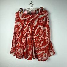 Dries Van Noten Womens Red Abstract Print 100% Silk Swing Skirt Size 34 Side Zip picture