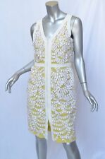 OSCAR DE LA RENTA White Yellow Beaded Sleeveless SILK Knee-Length Dress 10 picture