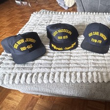 Lot 3 Navy Militaria Hats: USS New Jersey BB-62, Missouri BB-63, Carl Vinson picture