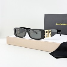 Balenciaga BB0096S Dynasty Narrow Sunglasses Black Crystal BB Logo Unisex picture