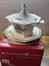 VTG NEW Nikko Christmastime Sauce Tureen, Lid And Stand Made In Japan picture