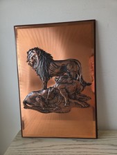 Vintage Dennis Thomson 3D Copper Art Lions And Cub Safari Plaque Mid Century  picture