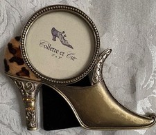 Vintage Collette Et Cie Metal & Orange Garnet Frame 3” x 3” Leopard Shoe Heel picture