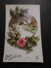 Postcard Cpa France Happy New Year Landscape Flowers Old Card (1146) picture