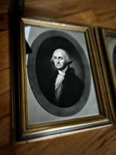 Framed chromolithographic canvas portraits of George and Martha Washington picture