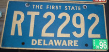 DELAWARE Vintage 1996   license plate   RT 2292 picture