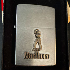 Vintage Zippo Marlboro Emblem Cigarette Theme Collectible Lighter w/ Box picture